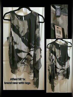Alfani Black & Gray Layered Sleeveless Chiffon Tank 1x